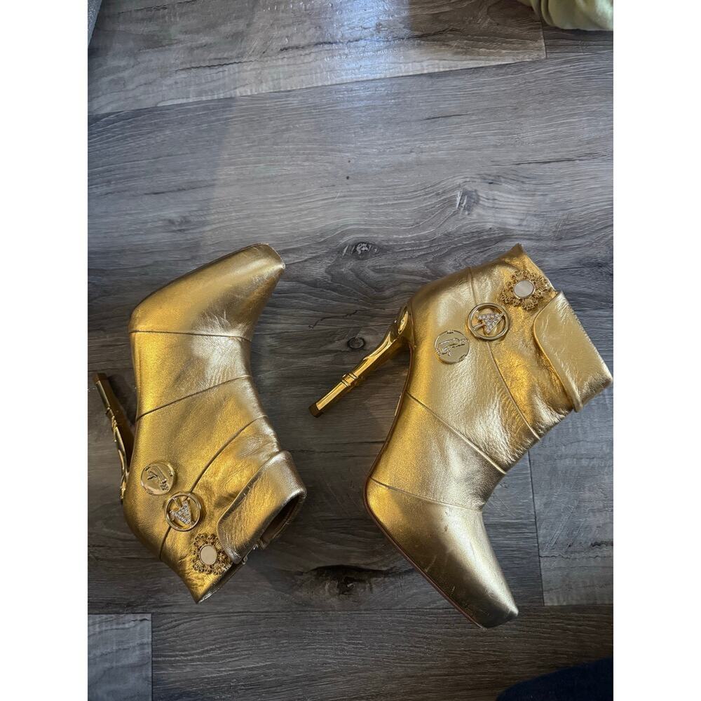 Anna Dello Russo x H&M Gold Leather Ankle Boots EU 38 US 7 Rare Designer Collab